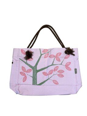 Life Is Good Pink Canvas Tote Bag Tree Positive Words Print Organic Cotton Beach